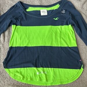 NWT Vintage Hollister Juniors Long Sleeve Navy and Lime Tee